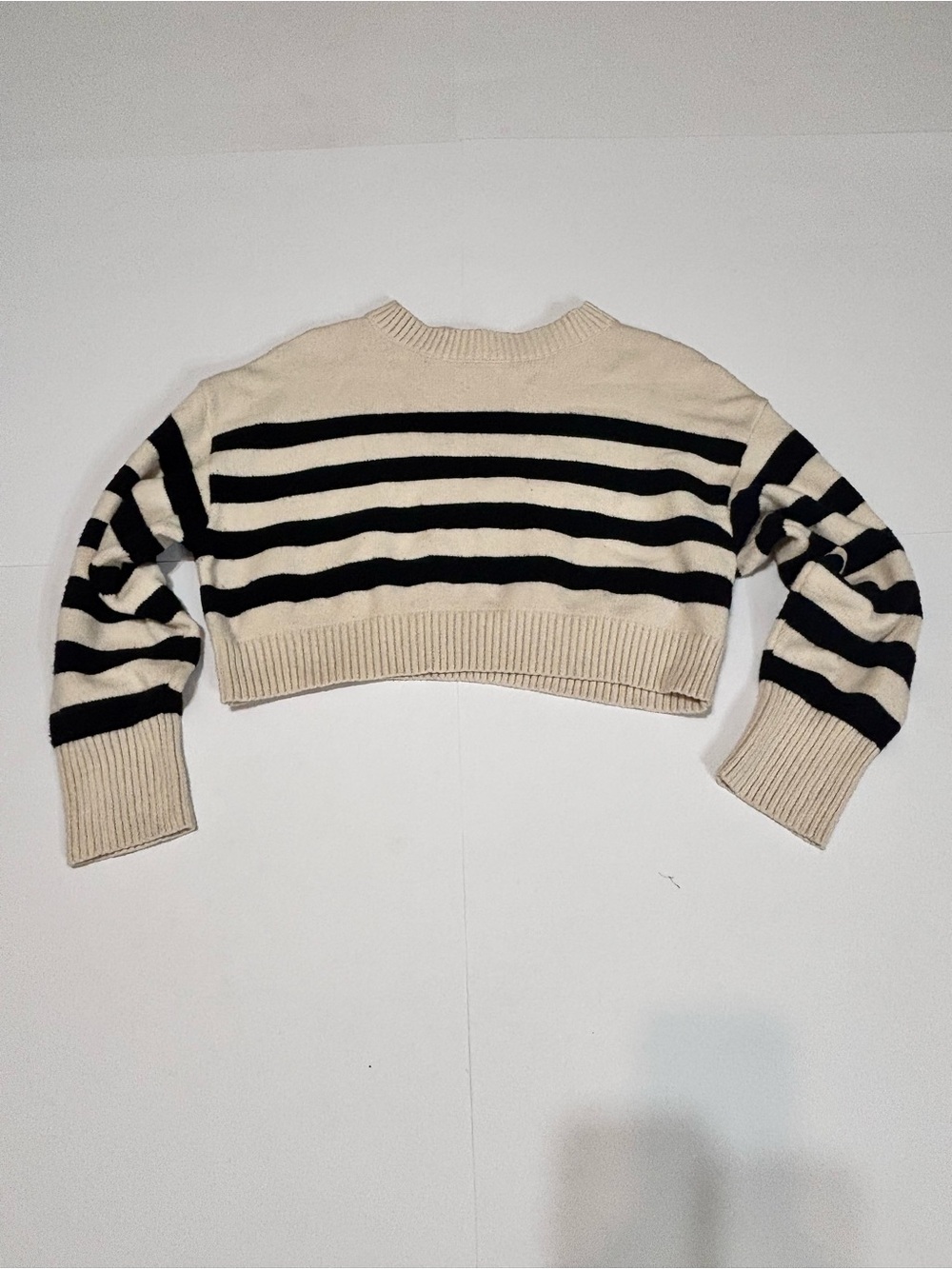 Love Change Striped Cropped Crewneck Sweater - Cream & Black